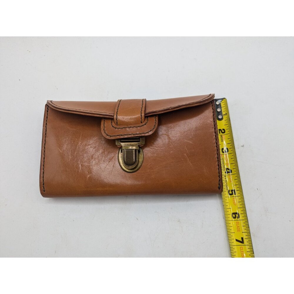 Vintage-Style Brown Leather Clutch Wallet With Brass Turn-Lock Closure Multiple - Picture 4 of 12